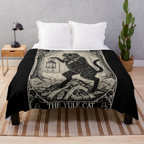 Item preview, The Yule Cat Holding Lantern in Snowy Forest Vintage Woodcut Style designed and sold by HarinDonreka.