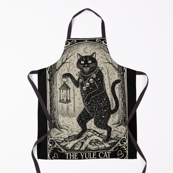 Item preview, The Yule Cat Holding Lantern in Snowy Forest Vintage Woodcut Style designed and sold by HarinDonreka.