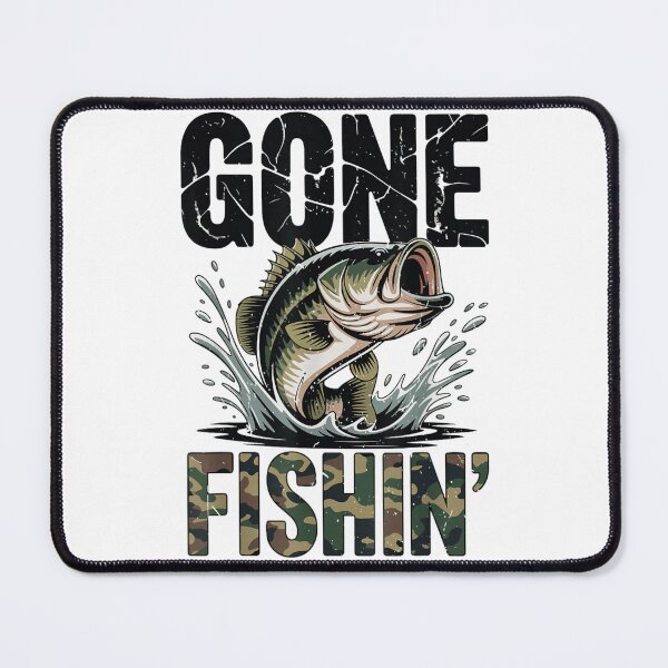 Item preview, Gone Fishin Large Mouth Bass Jumping Out of Water Camouflage Text designed and sold by HarinDonreka.