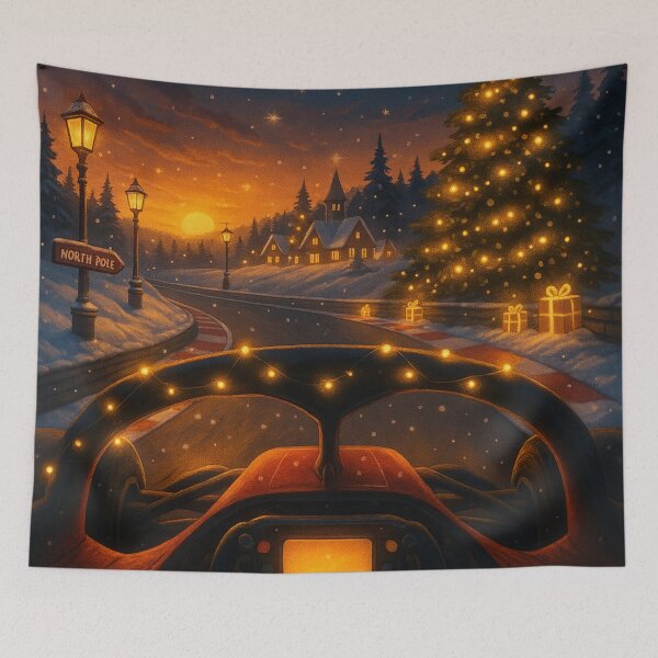 Item preview, F1 Christmas POV – Cozy Winter Village Race | Formula 1 Holiday Artwork | Festive Racing Scene designed and sold by MuseAI.