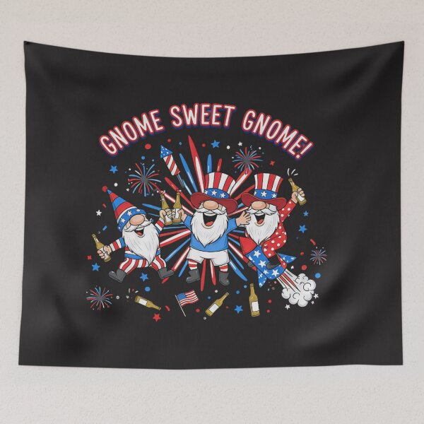 Item preview, Gnome Sweet Gnome Patriotic T-Shirt – Funny 4th of July Gnomes Drinking Beer, USA Fireworks Graphic Tee for Independence Day Party, BBQ, Beer Lovers & America Fans designed and sold by ZyxDes.