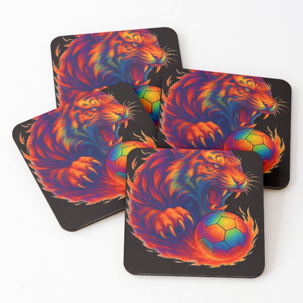 Item preview, Neon Tiger Soccer – Fierce Rainbow Football Art Design designed and sold by ArtSpark Studio.
