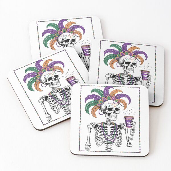 Item preview, Mardi Gras Skeleton Drinking Coffee Mask Beads designed and sold by KonopikaaArt.