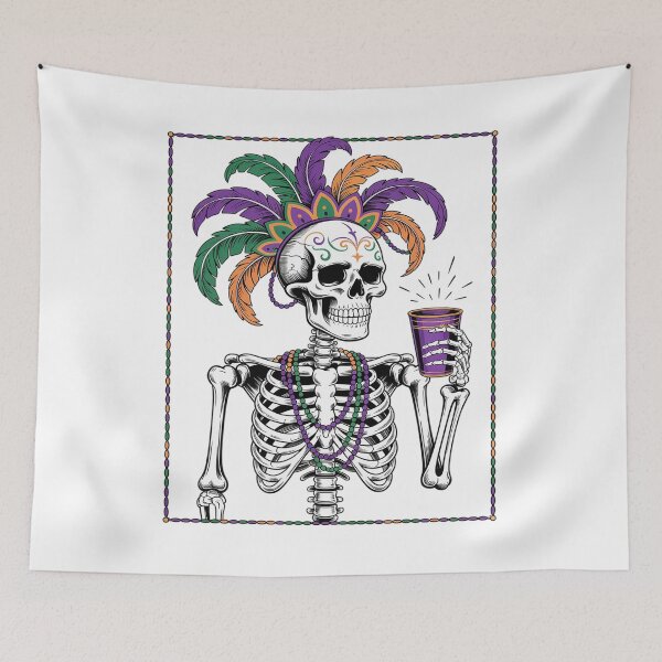 Item preview, Mardi Gras Skeleton Drinking Coffee Mask Beads designed and sold by KonopikaaArt.