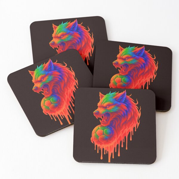Item preview, Neon Wolf Soccer – Fierce Rainbow Football Dripping Art designed and sold by ArtSpark Studio.
