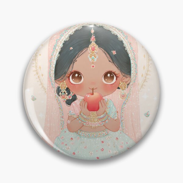 Item preview, Indian Girl eating an apple : kawaii style  designed and sold by AENAcharms.