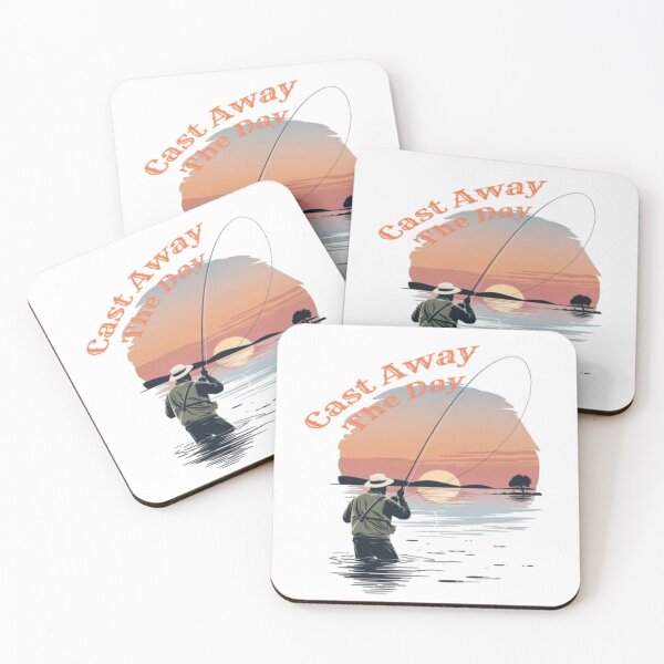 Item preview, Sunset and fly fishing with text "Cast Away The Day" designed and sold by Tomasz  Siennicki.