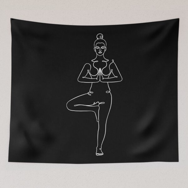 Item preview, White Aesthetic Tree Pose - Vrksasana - One Line Drawing designed and sold by altandesign.