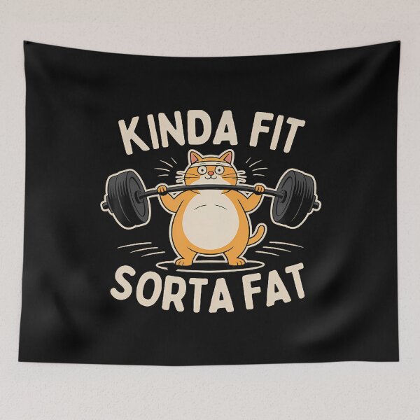 Item preview, Kinda Fit Sorta Fat Funny Gym Cute Cat designed and sold by JacquelineEnri.