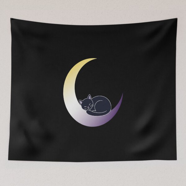 Item preview, Nonbinary Moon Space Cat LGBT Pride with Flag designed and sold by Moxizz.