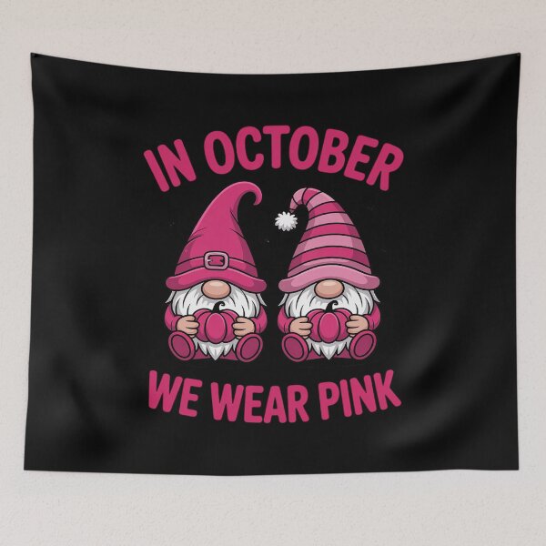 Item preview, Gnomes & Pumpkins In October We Wear Pink Halloween Witch designed and sold by SnackPAC.