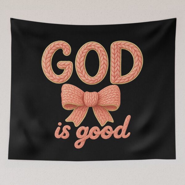 Item preview, God is Good Faux Yarn Crochet Pink Bow Bible Verse Vintage designed and sold by SunfullyYours.