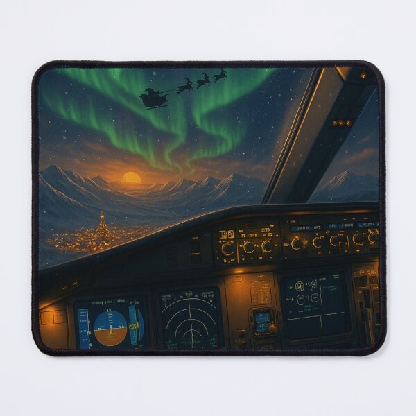 Item preview, A350 Cockpit Christmas Night • Northern Lights Aviation Art • Santa Sleigh View designed and sold by MuseAI.