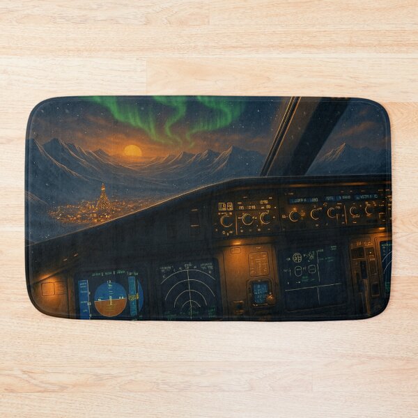 Item preview, A350 Cockpit Christmas Night • Northern Lights Aviation Art • Santa Sleigh View designed and sold by MuseAI.