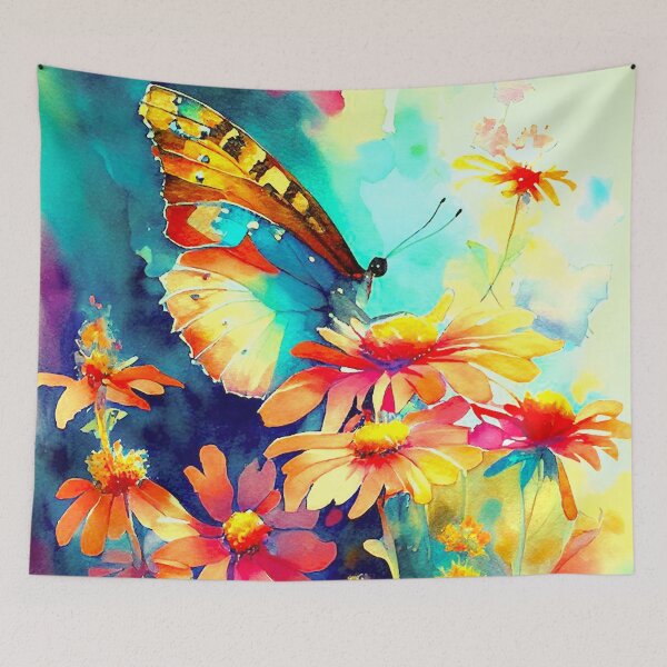 Item preview, Butterfly & Flowers Watercolor designed and sold by ViaARTfactory.