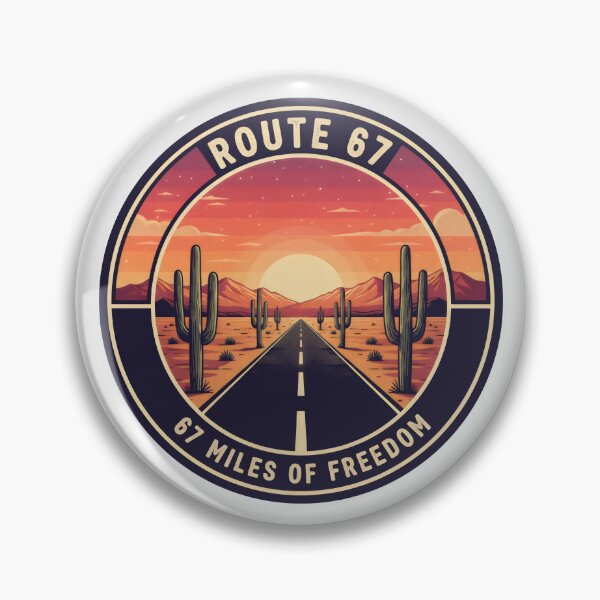 Item preview, Route 67 Desert Freedom Badge Sunset Cactus Road Design designed and sold by SplashTastic.