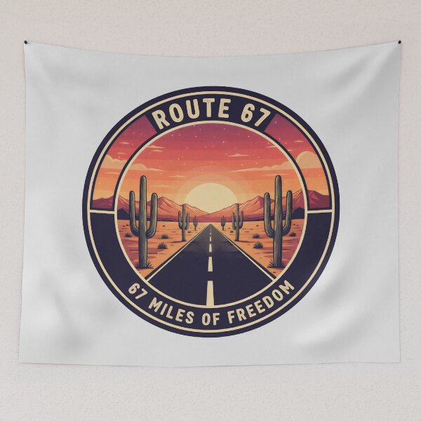 Item preview, Route 67 Desert Freedom Badge Sunset Cactus Road Design designed and sold by SplashTastic.