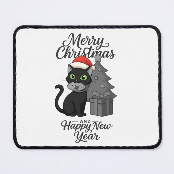 Item preview, black cat merry christmas and happy new year black white designed and sold by sabartgunpla.