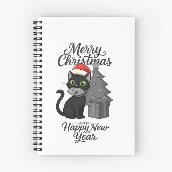 Item preview, black cat merry christmas and happy new year black white designed and sold by sabartgunpla.