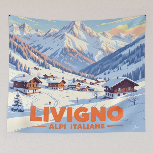 Item preview, Livigno, Lombardy, Italy: Vintage-Style Painterly Travel Poster designed and sold by LSVart.
