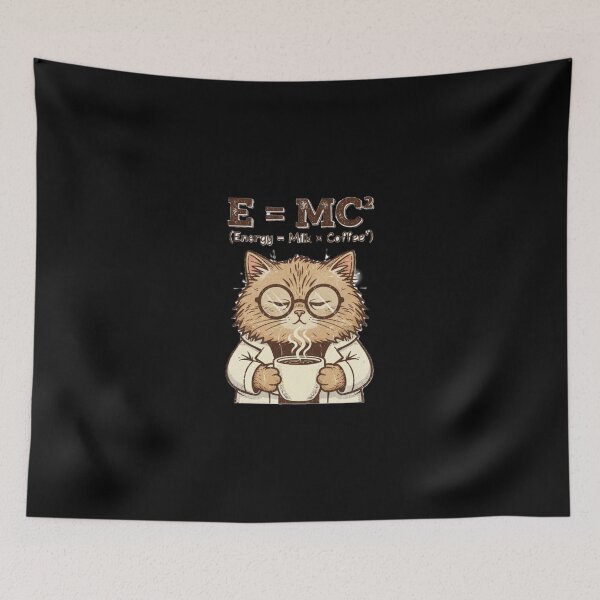 Item preview, E = MC² Funny Coffee Cat – Cute Scientist Cat Drinking Coffee Pun Design designed and sold by ZKSassyPUP.