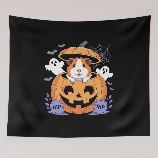 Item preview, Guinea Pig Inside Carved Pumpkin Horror Cemetery Halloween designed and sold by CultureSpec.