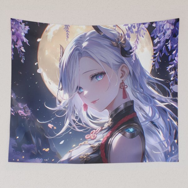 Item preview, Shenhe Genshin Impact Anime Girl Wisteria Moonlight Frost Night Silver designed and sold by HumbertoValveno.