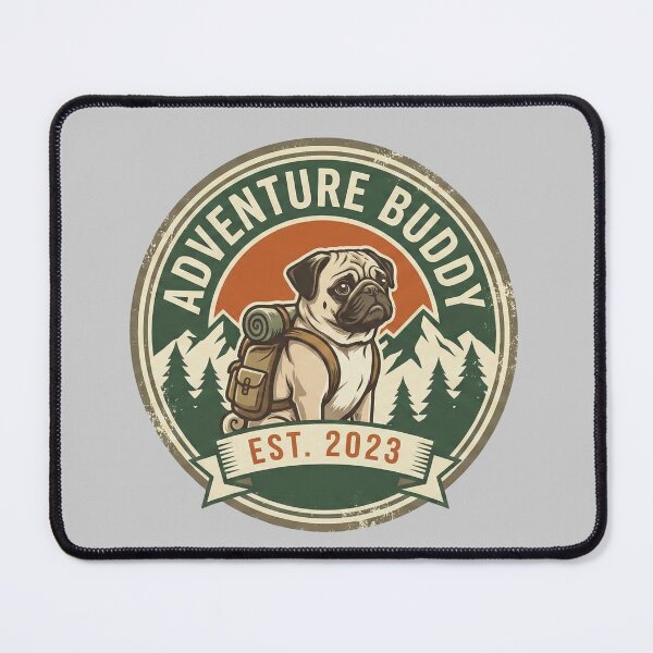 Item preview, Adventure Buddy Pug - Cute Hiking Dog Vintage Badge designed and sold by RICHYON.