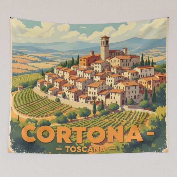 Item preview, Cortona, Tuscany, Italy: Vintage-Style Painterly Travel Poster designed and sold by LSVart.
