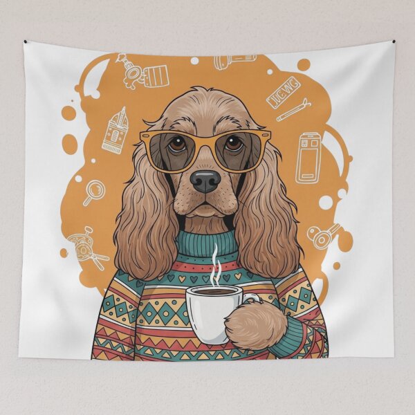 Item preview, Cocker Spaniel Coffee Lover - Retro Hipster Dog Art designed and sold by TheGroovyLoft.