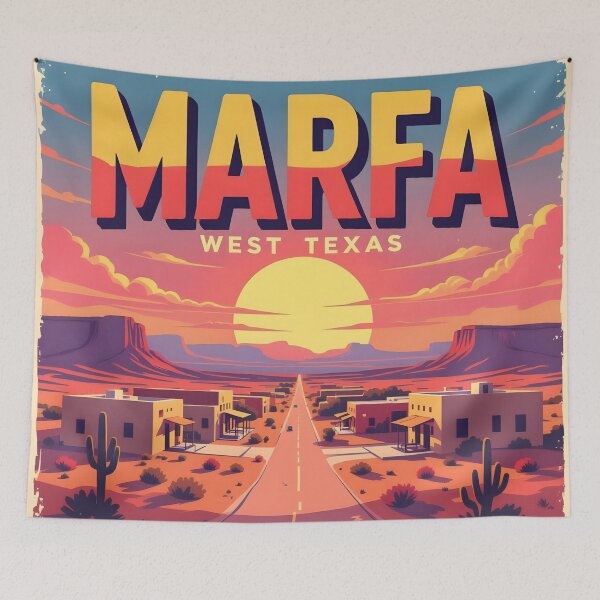 Item preview, Marfa, Texas, USA: Vintage-Style Painterly Travel Poster designed and sold by LSVart.