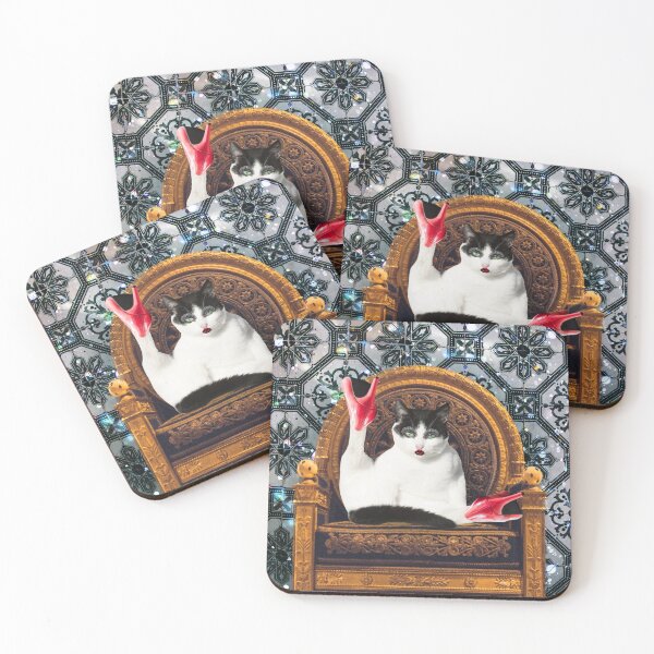 Item preview, Cat Queen Wearing Red Shoes Digital Collage Print designed and sold by Julia Sol.