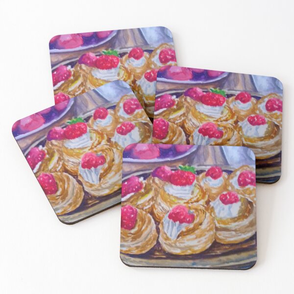 Item preview, Strawberry cream puffs snacks Realistic Watercolor food painting  designed and sold by happiartworks .