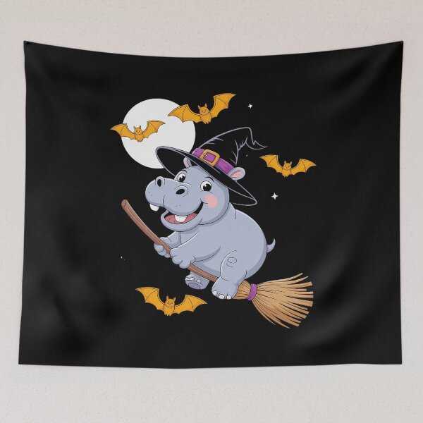 Item preview, Hippo Witch Hat Riding Broom Stick Zoo Animal Lover designed and sold by estellaken.