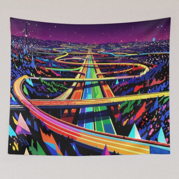 Item preview, Douchie Hyperspace Highway | Retro Pop Art Cityscape Print | Trippy Psychedelic Warp Speed Poster designed and sold by DeluluWear.
