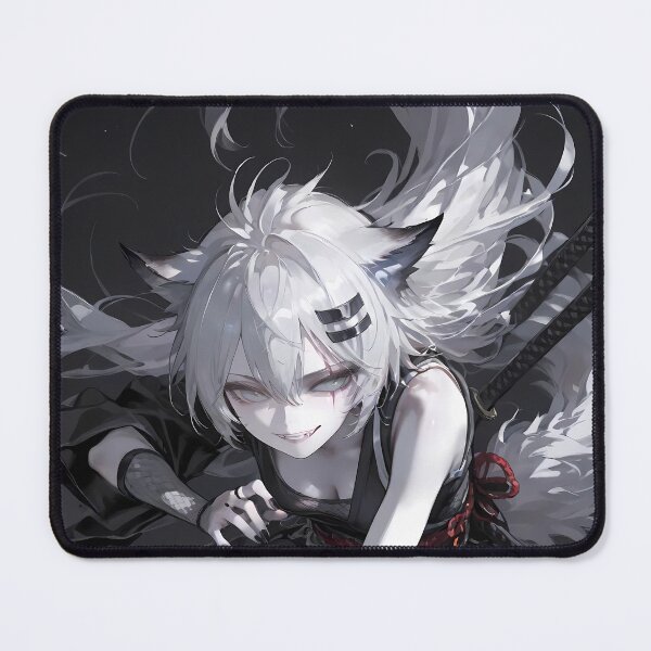 Item preview, Prelude Lappland Arknights Wolf Girl Kneeling In Dark Samurai Setting designed and sold by HumbertoValveno.