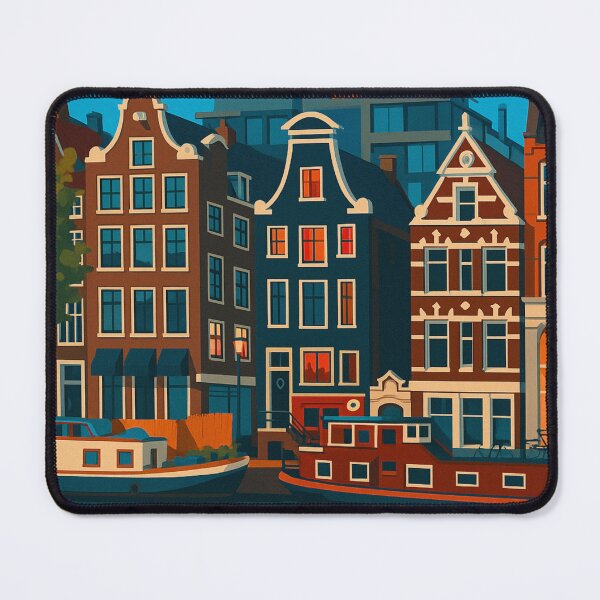 Item preview, Amsterdam Canal Houses at Dusk - Colorful Travel Art designed and sold by artecomm.