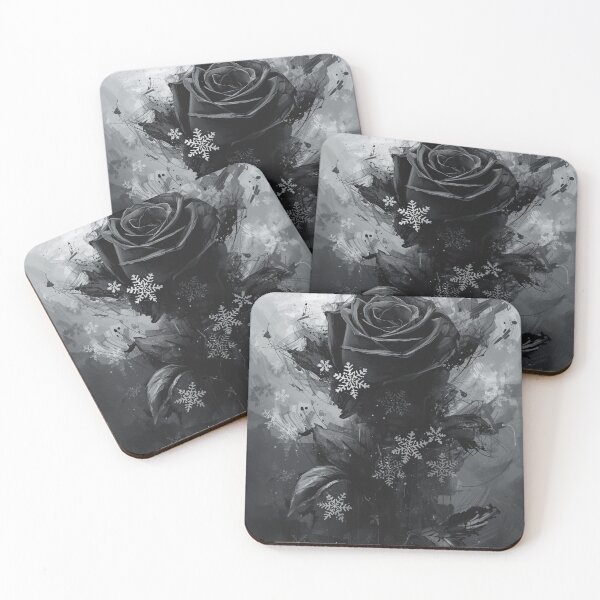 Item preview, Gothic Black Rose with Snowflakes - Dark Winter Floral Art designed and sold by TitanRN.
