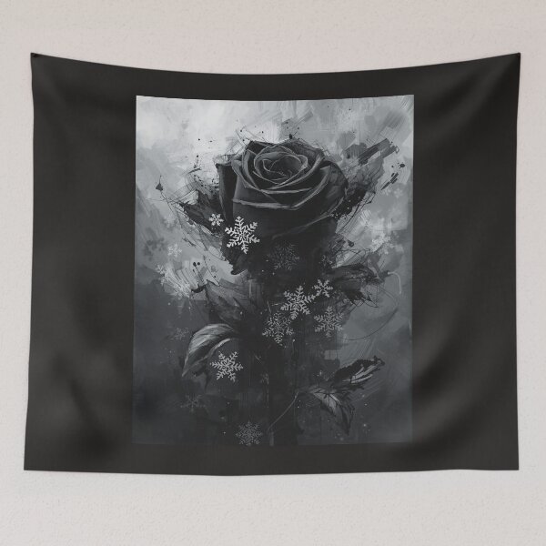 Item preview, Gothic Black Rose with Snowflakes - Dark Winter Floral Art designed and sold by TitanRN.