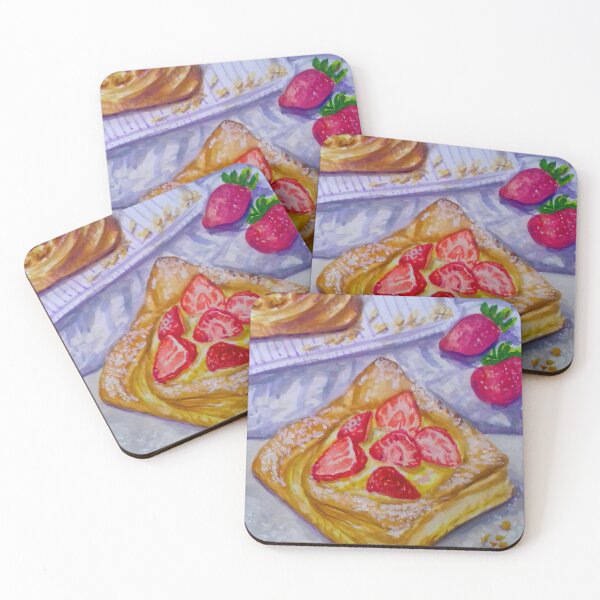 Item preview, Danish Strawberry Pastry Realistic Watercolor food painting  designed and sold by happiartworks .