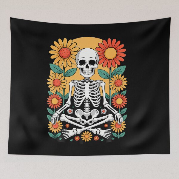 Item preview, Skeleton Meditating Among Vibrant Sunflowers designed and sold by ToriKarla.