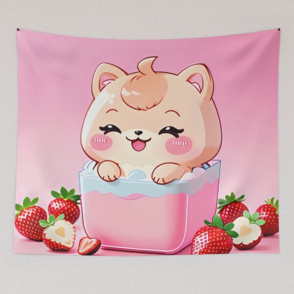 Item preview, Kawaii Shiba in Strawberry Milk Glas – Cute Pastel Dog Art designed and sold by Visualynx.