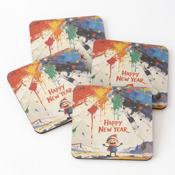 Item preview, Happy New Year Abstract Impasto Painting | Festive Color Explosion Wall Art | Cute Winter Character Splatter Design designed and sold by Cherrydora.