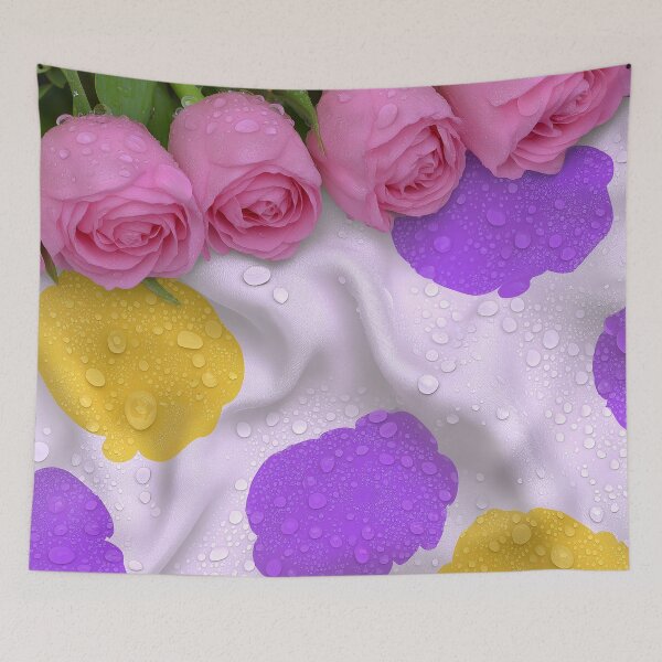 Item preview, Pink Roses on Colorful Waterdrop Fabric Pattern designed and sold by poraya.