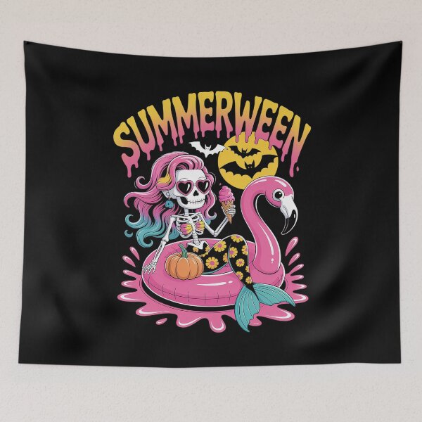 Item preview, Halloween Tropical Summerween Mermaid Skeleton  designed and sold by khorbiasieno.