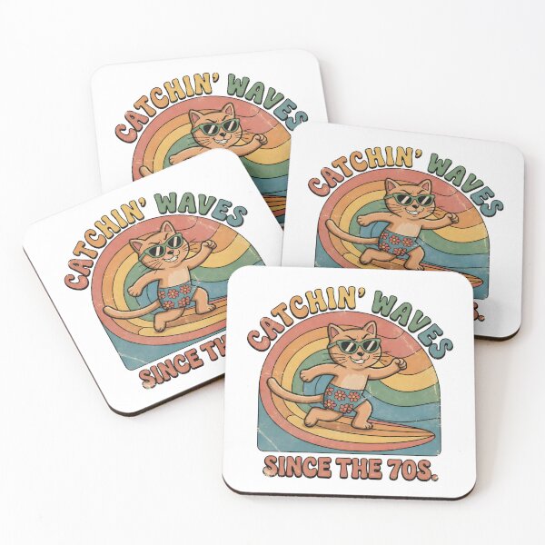 Item preview, Catchin’ Waves Retro Surf Cat – 70s Vintage Art designed and sold by SoulenCify.