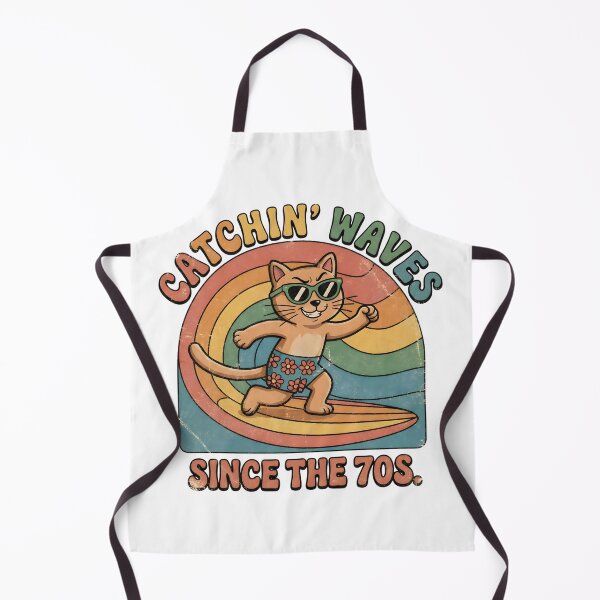 Item preview, Catchin’ Waves Retro Surf Cat – 70s Vintage Art designed and sold by SoulenCify.
