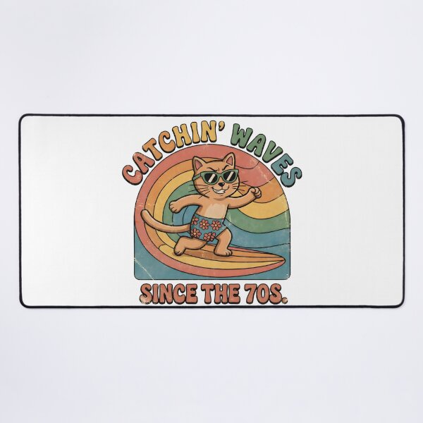 Item preview, Catchin’ Waves Retro Surf Cat – 70s Vintage Art designed and sold by SoulenCify.