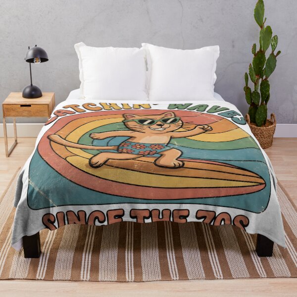 Item preview, Catchin’ Waves Retro Surf Cat – 70s Vintage Art designed and sold by SoulenCify.