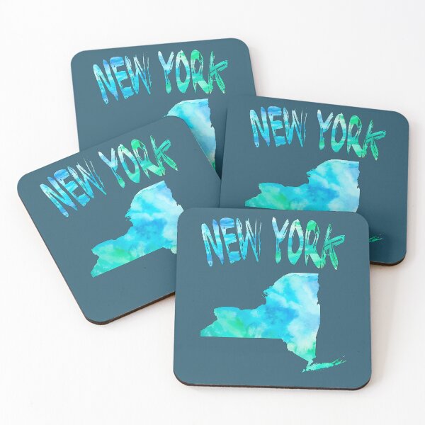 Item preview, Watercolor New York State Map - Aqua Blue and Green Coastal Vibes designed and sold by mashmosh.